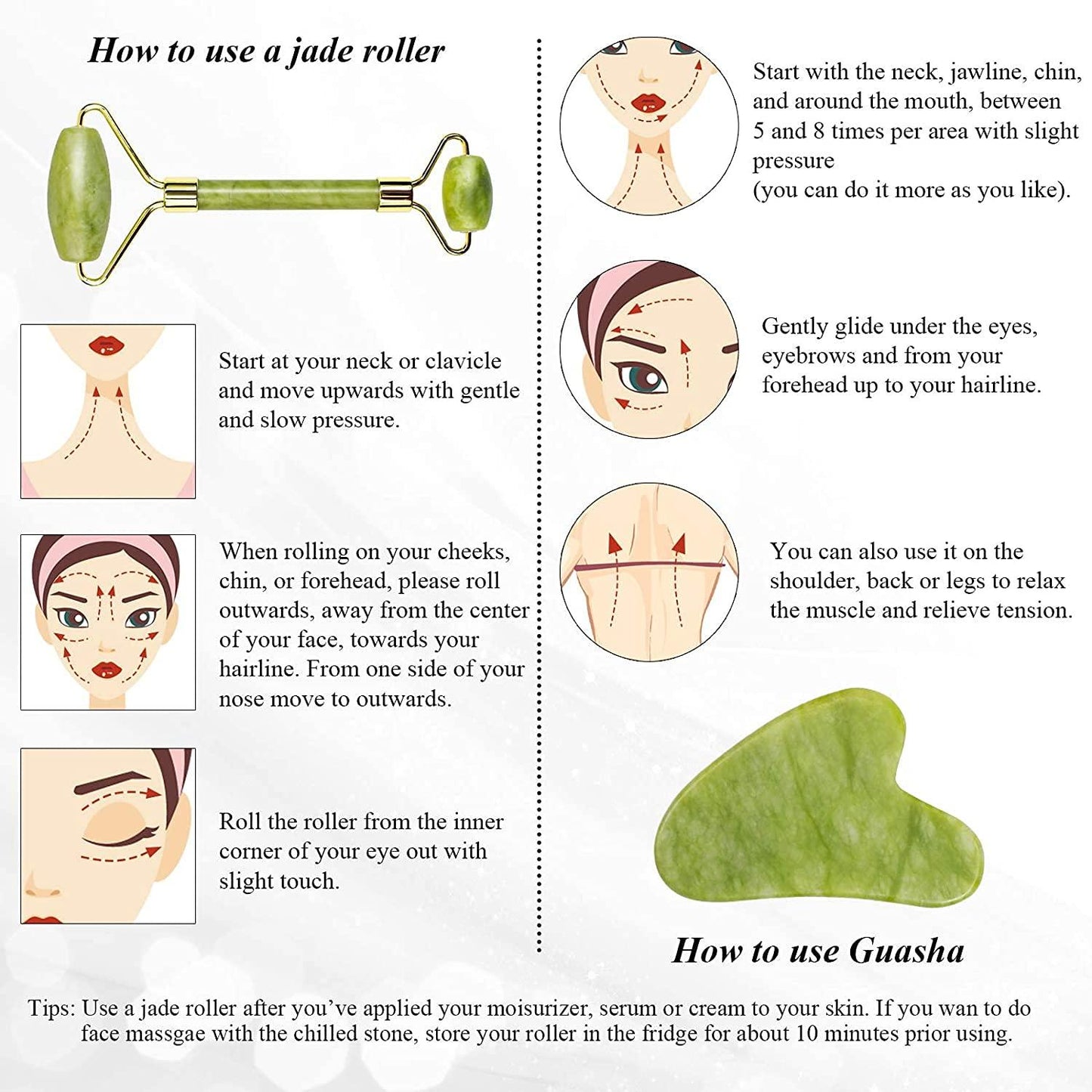 Natural 3-in-1 Gua Sha and Jade Roller Facial Set for Men and Women